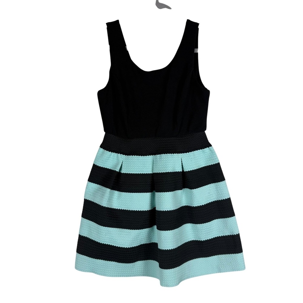 As U Wish Dress Juniors 7 Black Mint Stripe Fit & Flare Sleeveless Skater Party